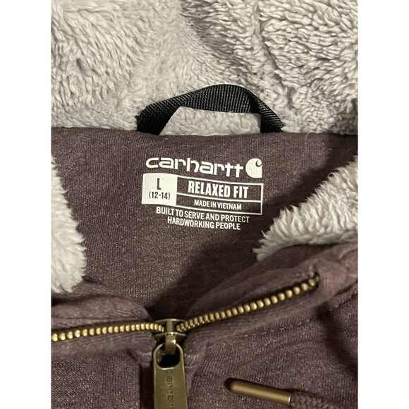 Carhartt Hoodie Womens Large Purple  Sherpa Fleece Lined Relaxed Fit Full Zip - Picture 4 of 10